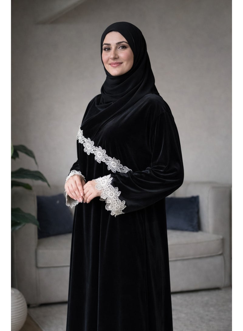Luxury Prayer Isdal with Elegant Lace Trim – Comfortable & Modest Design - Black - Image 2